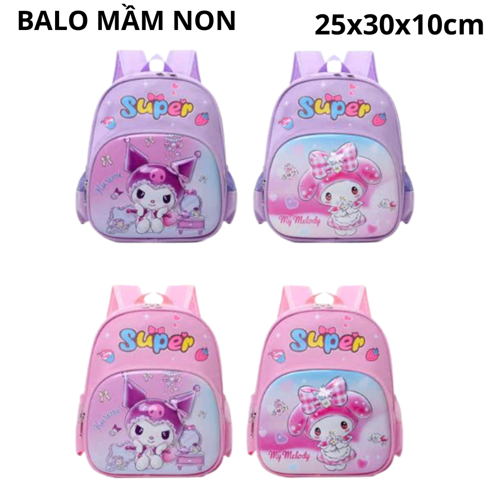 Ba Lô Cho Bé Trai Bé Gái Mẫu Giáo, balo cho bé mầm non hình melody kurumi họa tiết dễ thương