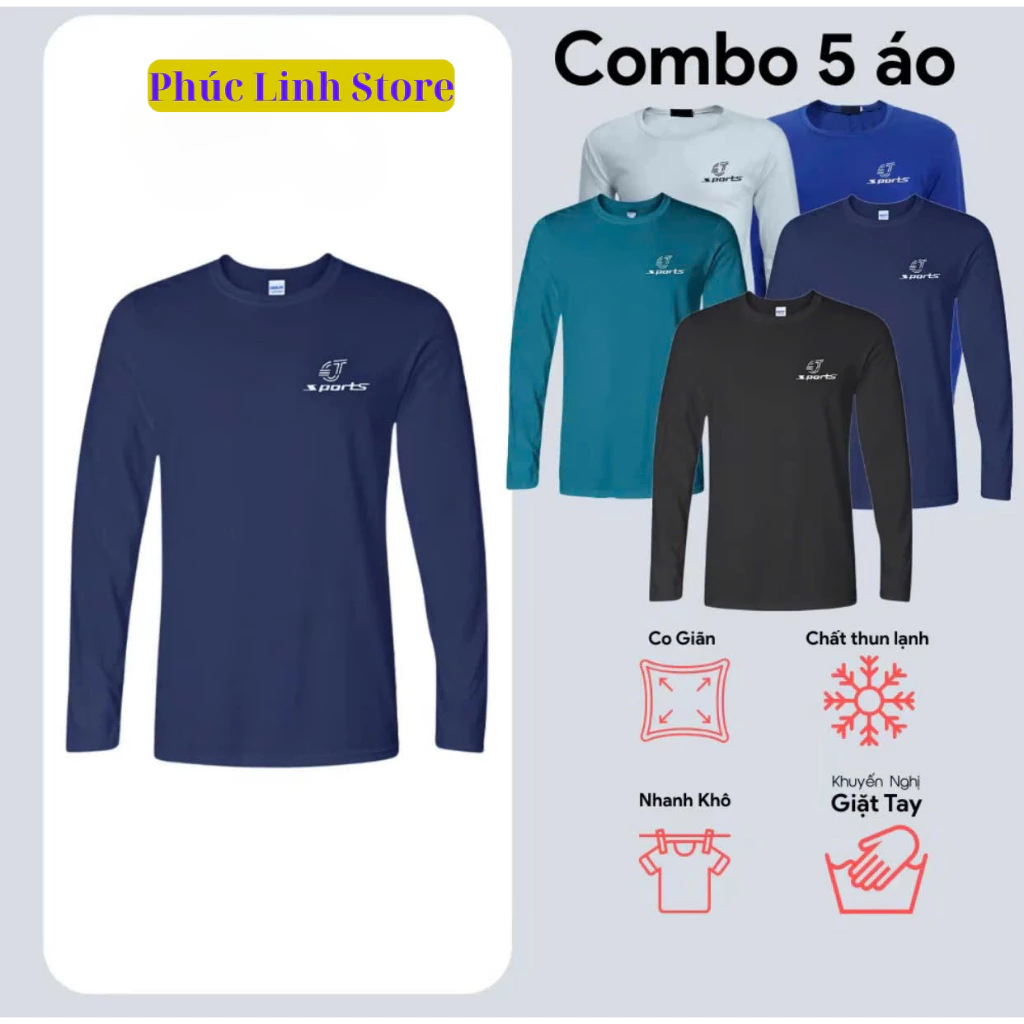 Combo 5 áo thun đẹp nam dài tay sport giá rẻ, chất vải thun lạnh mặc mát, co giãn 4 chiều, mặc giữ nhiệt, chống nắng.