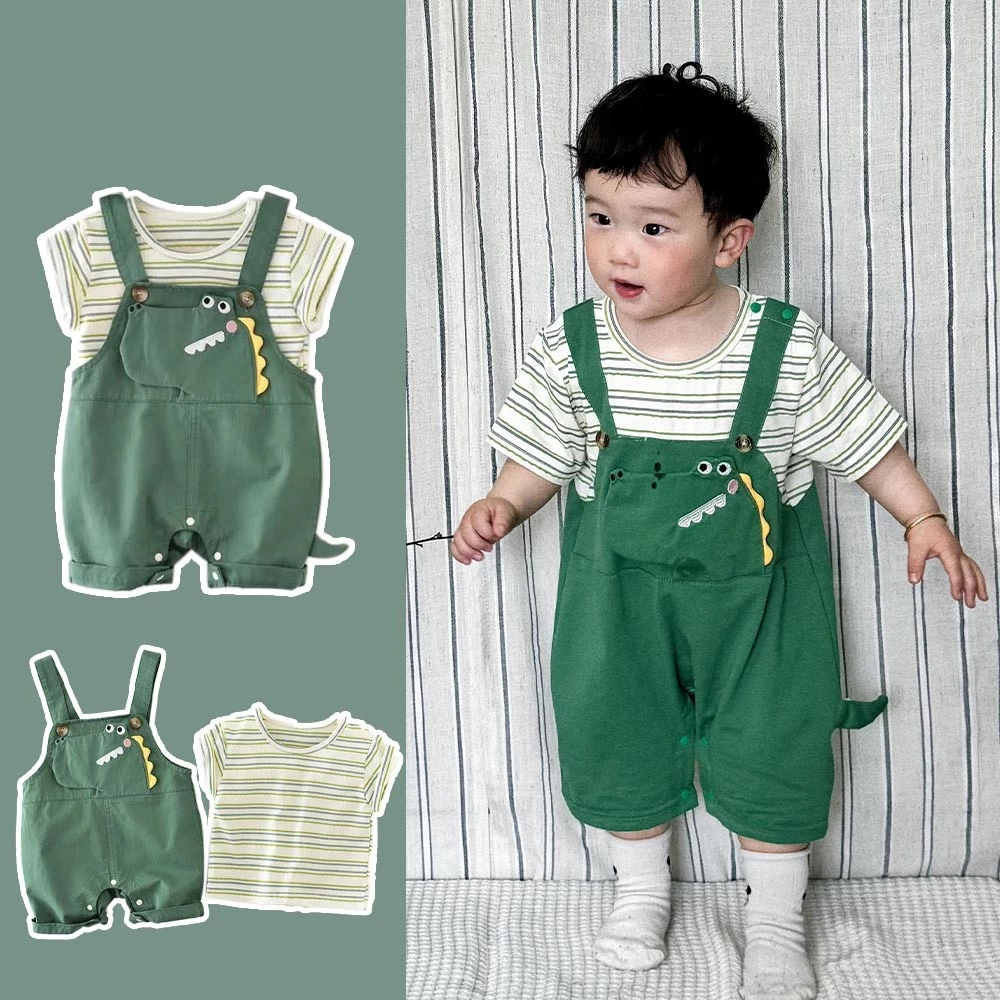 2pcs quần áo sơ sinh cho bé trai jumpsuit thời trang cho bé khủng long jumpsuit phù hợp cho 0-24M