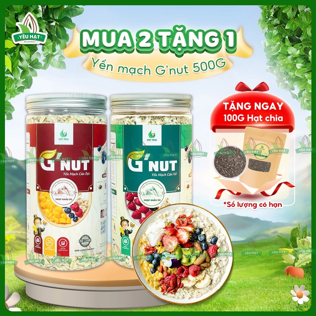 [MUA 2 TẶNG 1] Yến mạch Cán Dẹt/ Cán Vỡ G'Nut Ăn Liền Giảm Cân Eatclean Ăn Dặm Dưỡng Da 500g Yêu Hạt