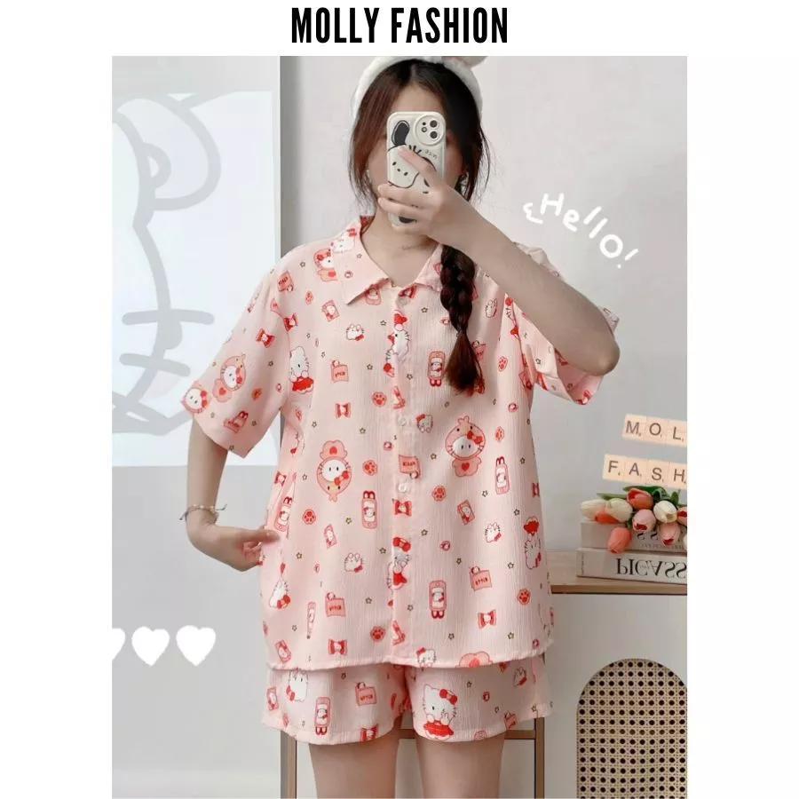Đồ ngủ pijama nữ đũi xốp CANDY form rộng | Bộ ngủ hoạt hình mặc nhà Molly Fashion