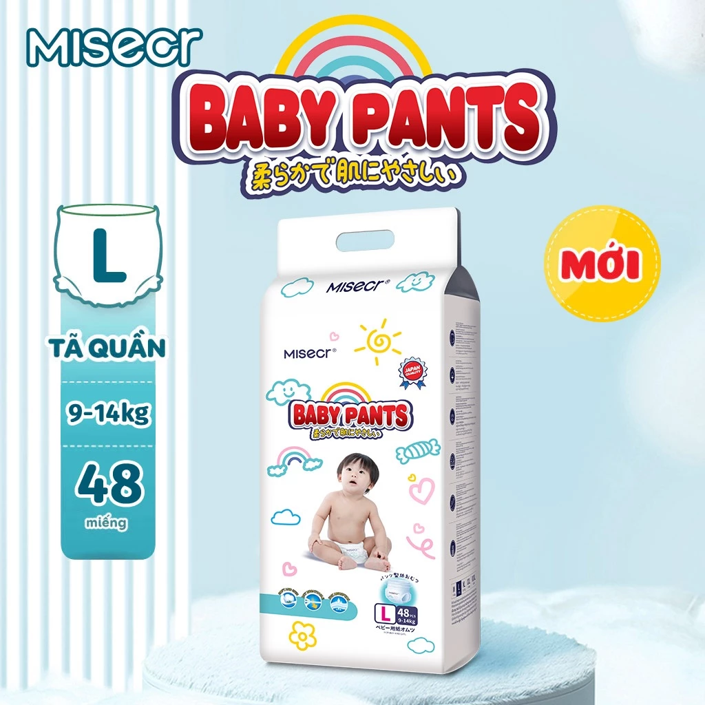 [MIỄN PHÍ VẬN CHUYỂN]  Misecr Tã quần Trẻ Em  (M /L/XL/XXL/XXXL)   bỉm mỏng, siêu khô thoáng, công nghệ chống hăm