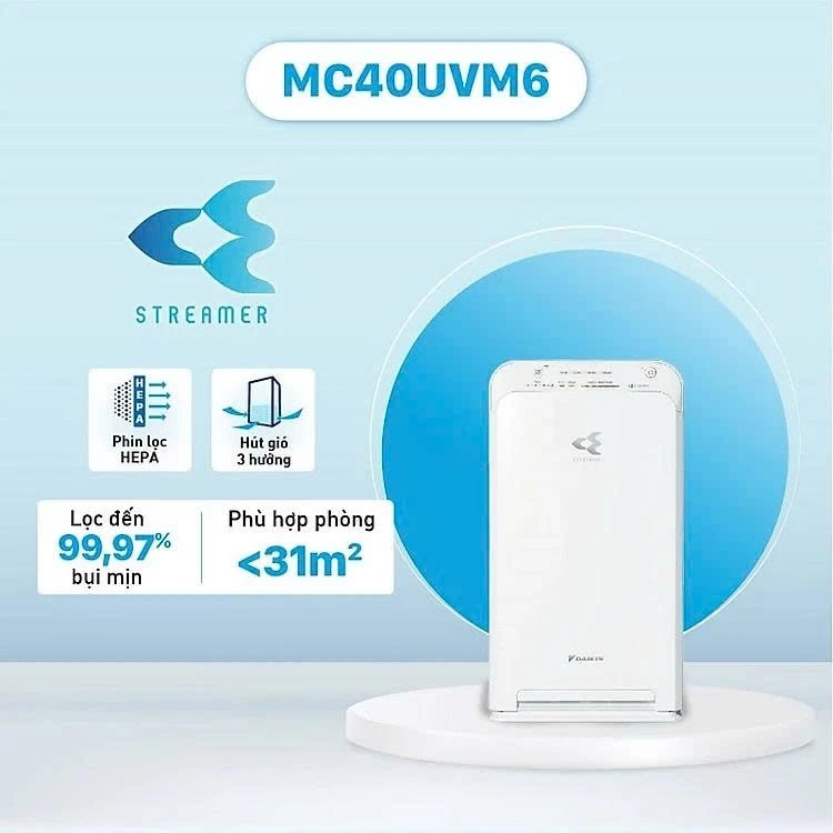 Máy lọc không khí Daikin MC40UVM6-7- Dùng cho phòng 30m2 - Tặng áo mưa Daikin - Bảo hành tại nhà 12 tháng.
