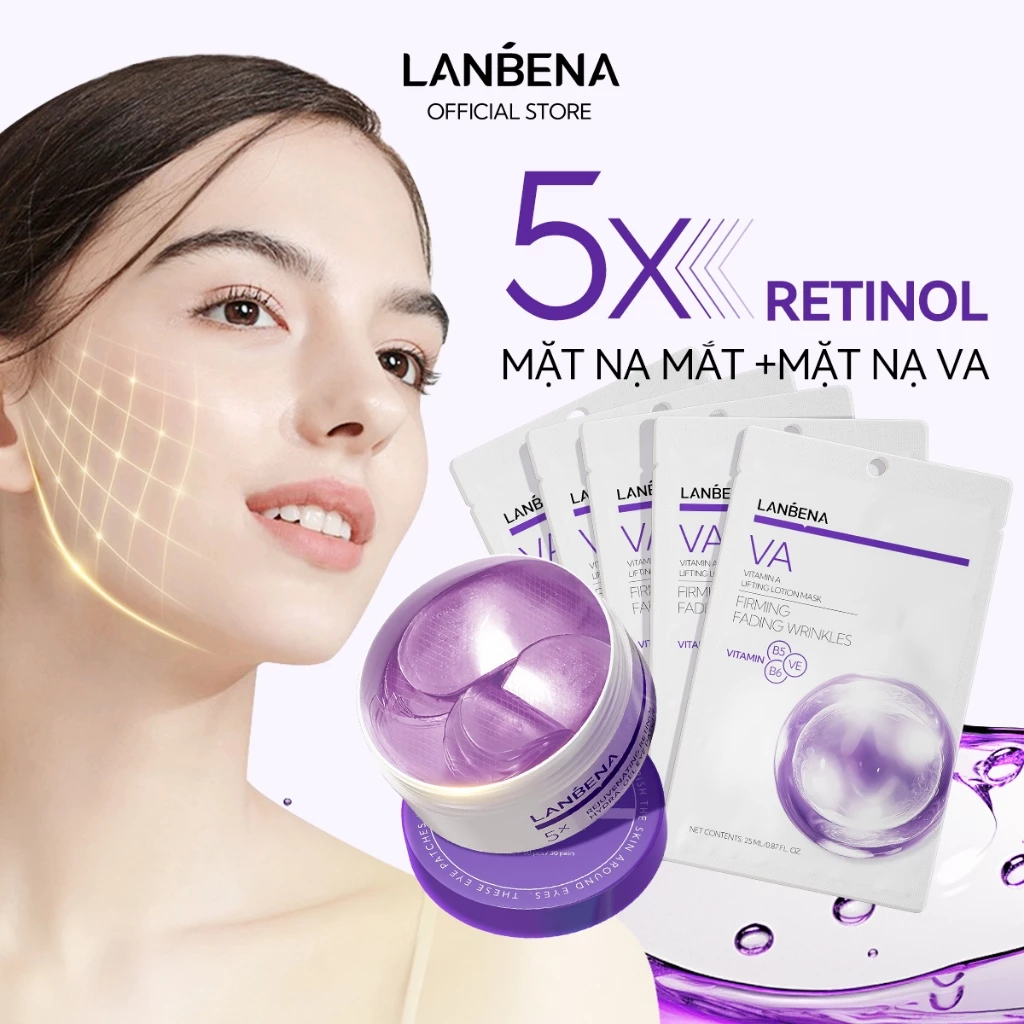 LANBENA  5PCS Mặt Nạ+MẶT NẠ MẮT(5PCS+1hộp )- Mặt nạ mắt làm sáng da Retinol và Vitamin A Vitamin C,Skincare