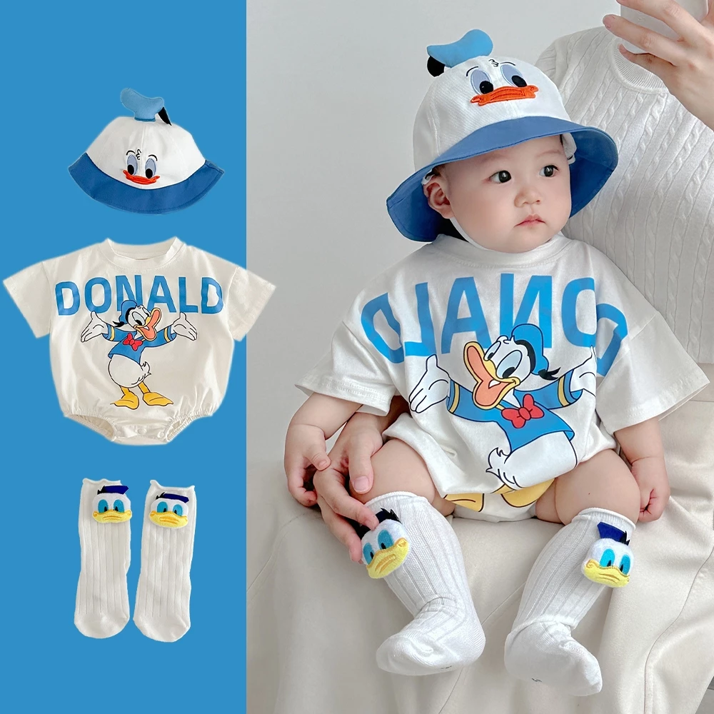 Bộ 3 mảnh Disney sơ sinh trẻ sơ sinh mùa hè nam nữ áo liền thân ngắn tay áo hoạt hình dễ thương 0-24 tháng