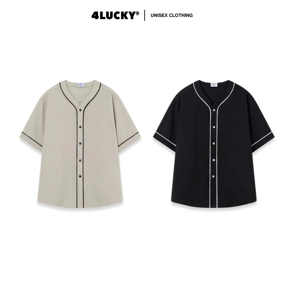 Áo Bóng Chày Thêu Chữ "Hustle & Grind" 4Lucky 6605, Áo Baseball Jersey Phối Nút Cá Tính Unisex