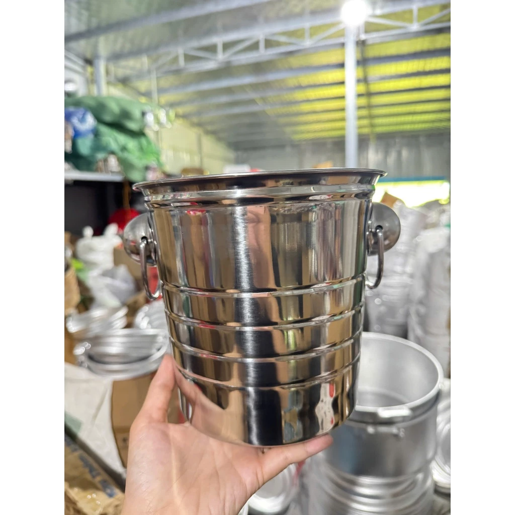 Bộ 2 Xô Đựng Đá INOX 304, Xô Ướp Lạnh Có Quai Cầm Chắc Chắn, Tiện Dụng, Sang Trọng