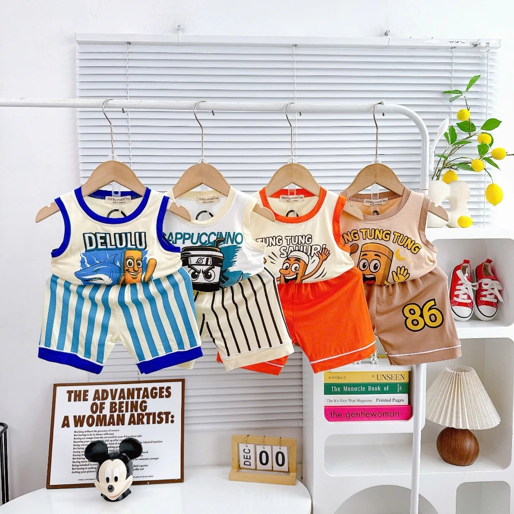 9 -25kg Bộ Ba Lỗ Hot Trend TungTung Sahur Thun Lạnh Cho Bé Đi Học Đi Chơi Thoáng Mát Mềm Mịn Năng Động 80-120cm