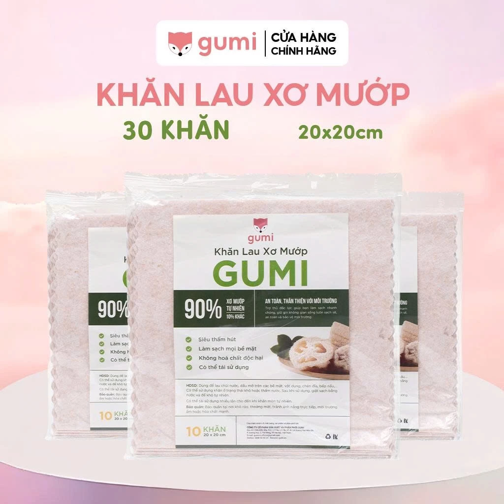 [TÚI 30 KHĂN] Khăn Lau Xơ Mướp Đa Năng GUMI. Thấm hút tốt, tách dầu, làm sạch bếp, tất cả bề mặt