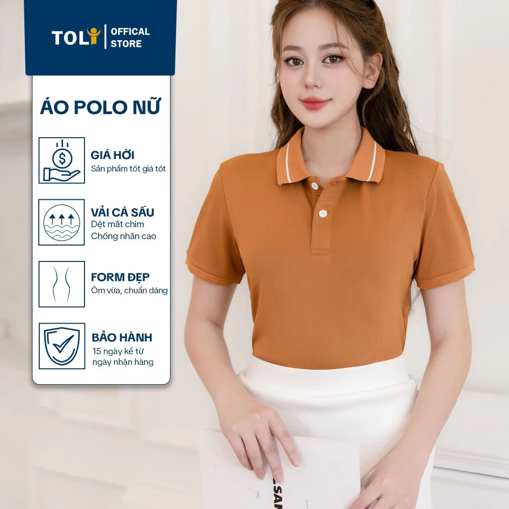 Áo Polo Nữ TOLI PLK29 - 6 Màu Phối Cổ Bo Độc Quyền - Form Vừa Dáng Ôm - Vải Cá Sấu Có Xẻ Tà