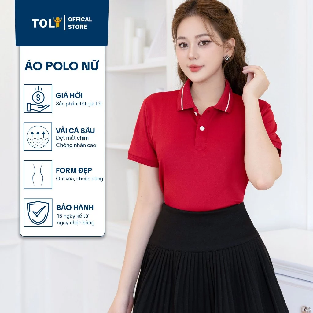 Áo Polo Nữ TOLI PLK05 - 6 Màu Phối Cổ Bo Độc Quyền - Form Vừa Dáng Ôm - Vải Cá Sấu Có Xẻ Tà