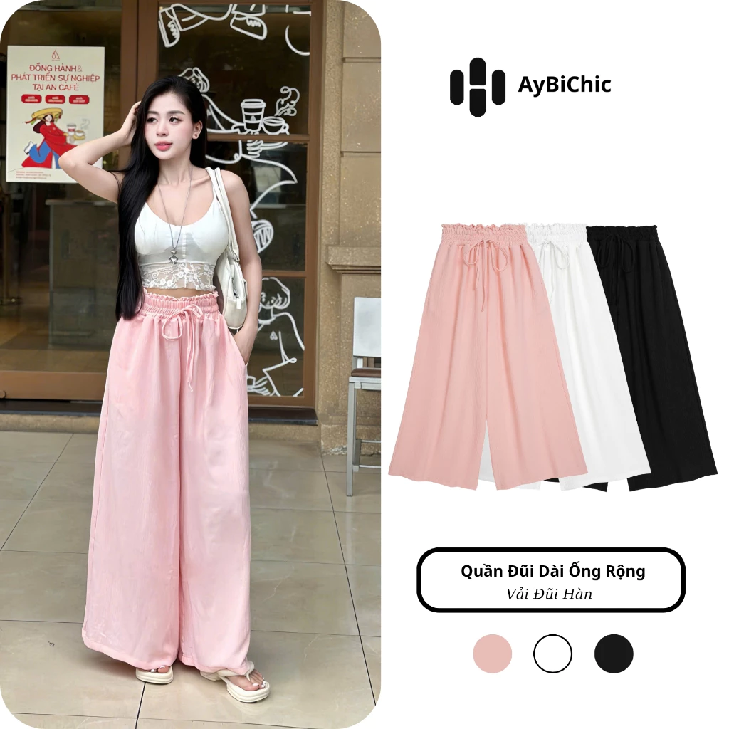 Quần Dài Nữ Ống Rộng Women Vải Đũi Tơ Nhăn Thoáng Mát Nhiều Màu Cạp Chun Cao Dễ Phối Đồ AyBiChic B187