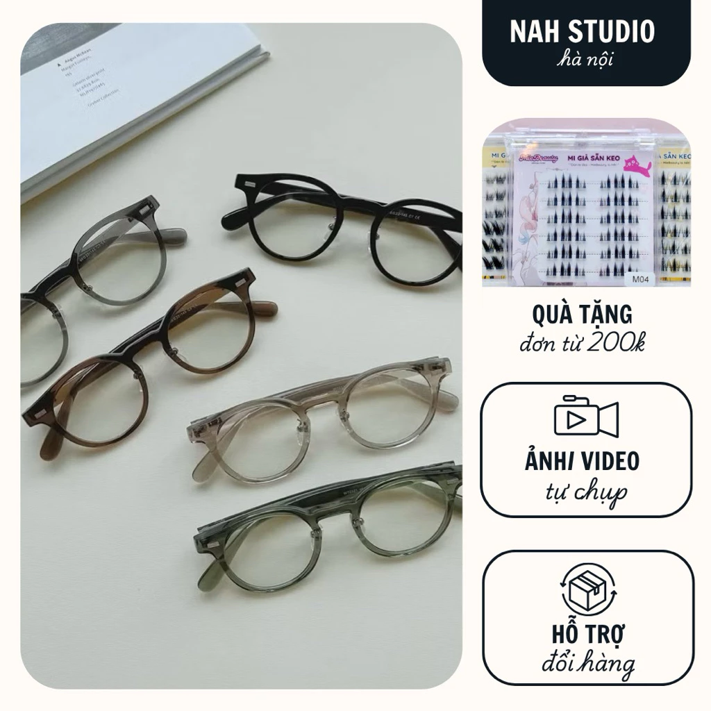 Kính mắt giả cận, kính mắt form tròn đệm nâng mũi chống ánh sáng xanh 72321 mẫu mới
