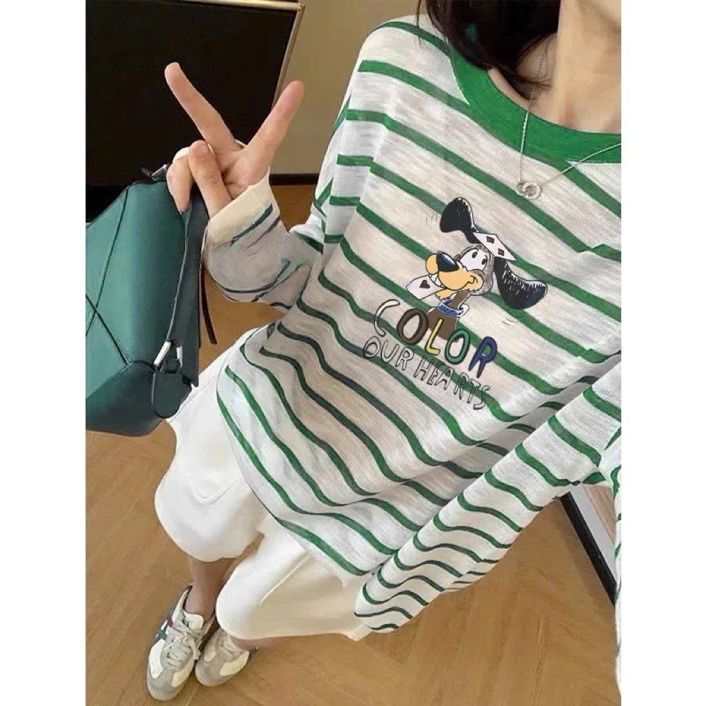 Áo thun nữ tay dài kẻ sọc MENINA_STUDIO, áo thun tay dài chất cotton xược dày dặn màu sắc nhã nhặn cho mùa thu
