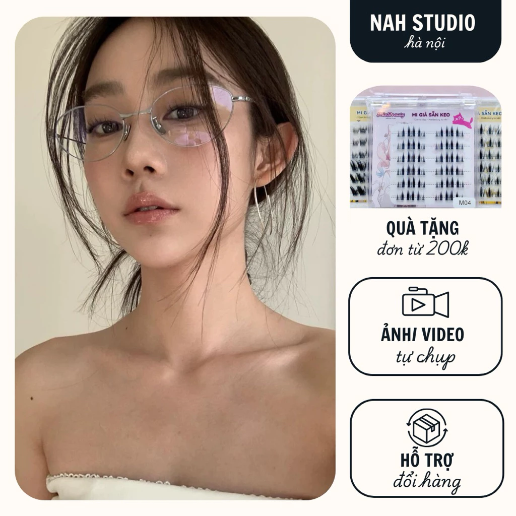 Kính mắt kim loại không độ viền mảnh thời trang có đệm nâng mũi trendy