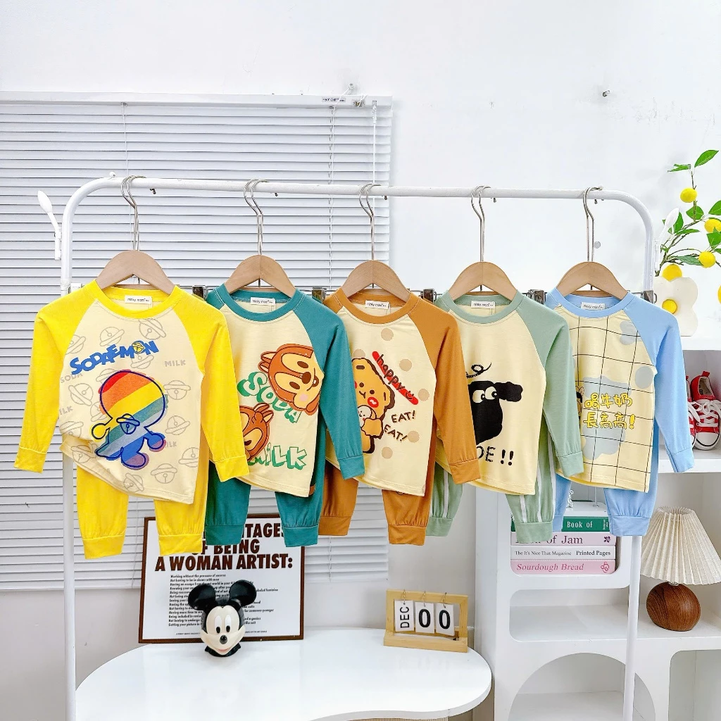 Bộ Dài Tay THUN LẠNH Minkymom_Since1982 Phối Màu In Hình Cho Bé Mặc Đi Học Đi Chơi TD-IN136
