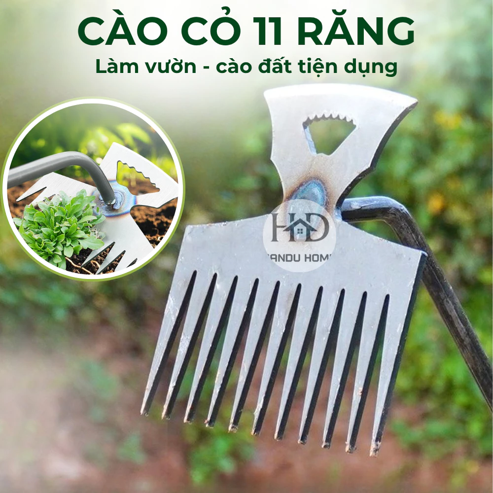 Cuốc Cào Cỏ Dại, Làm Vườn, Nương Rẫy, Cào 11 Răng Xới Cỏ Dại Chuyên Dụng, Bồ Cào Nhổ Cỏ Dụng Cụ Làm Cỏ  2 in 1 Đa Năng