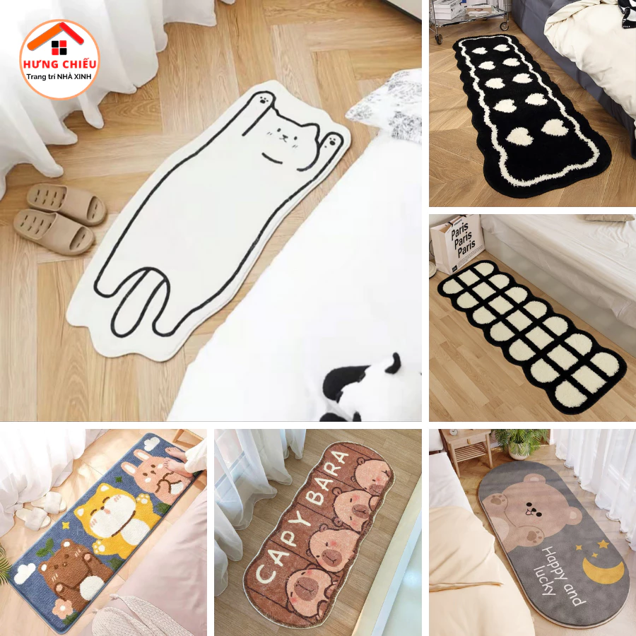Thảm trải sàn lông cừu họa tiết cute trang trí phòng ngủ nhiều mẫu 50x110cm - Hưng Chiếu ED05