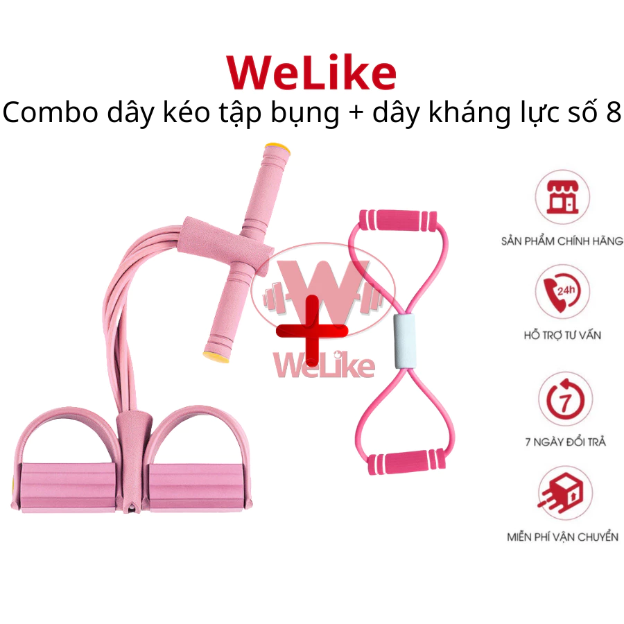 Combo dây kéo tập bụng + dây kháng lực số 8 Welike - Bộ dụng cụ tập bụng vai lưng mông cho nữ tại nhà