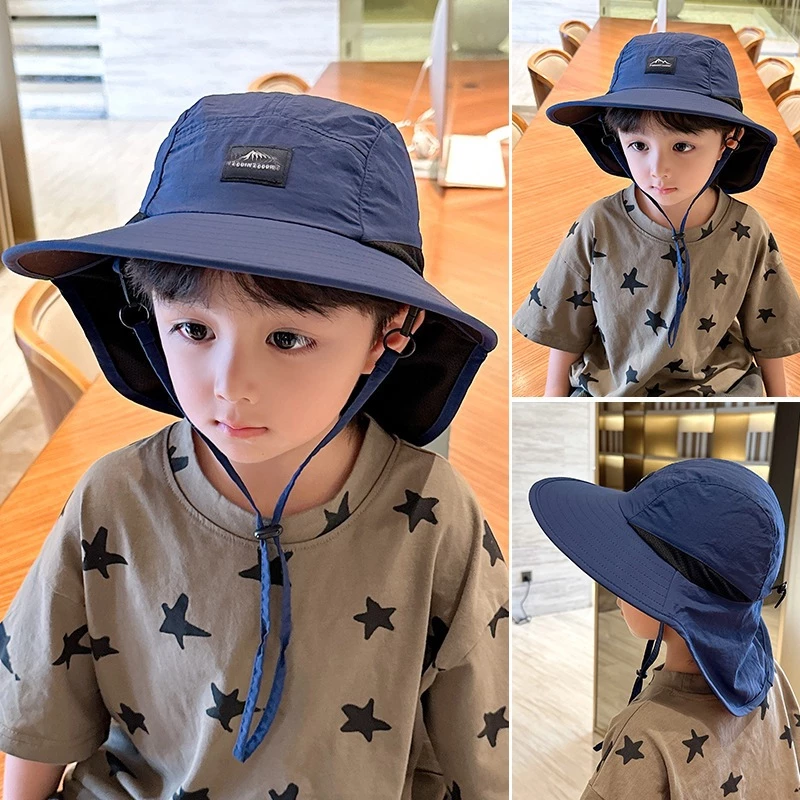 Mũ Vành Rộng Che phần sau gáy Cho Bé vải thoải mái và nhanh khô 3-8 tuổi Bé Mũ Bucket Mùa Hè Chống Tia UV