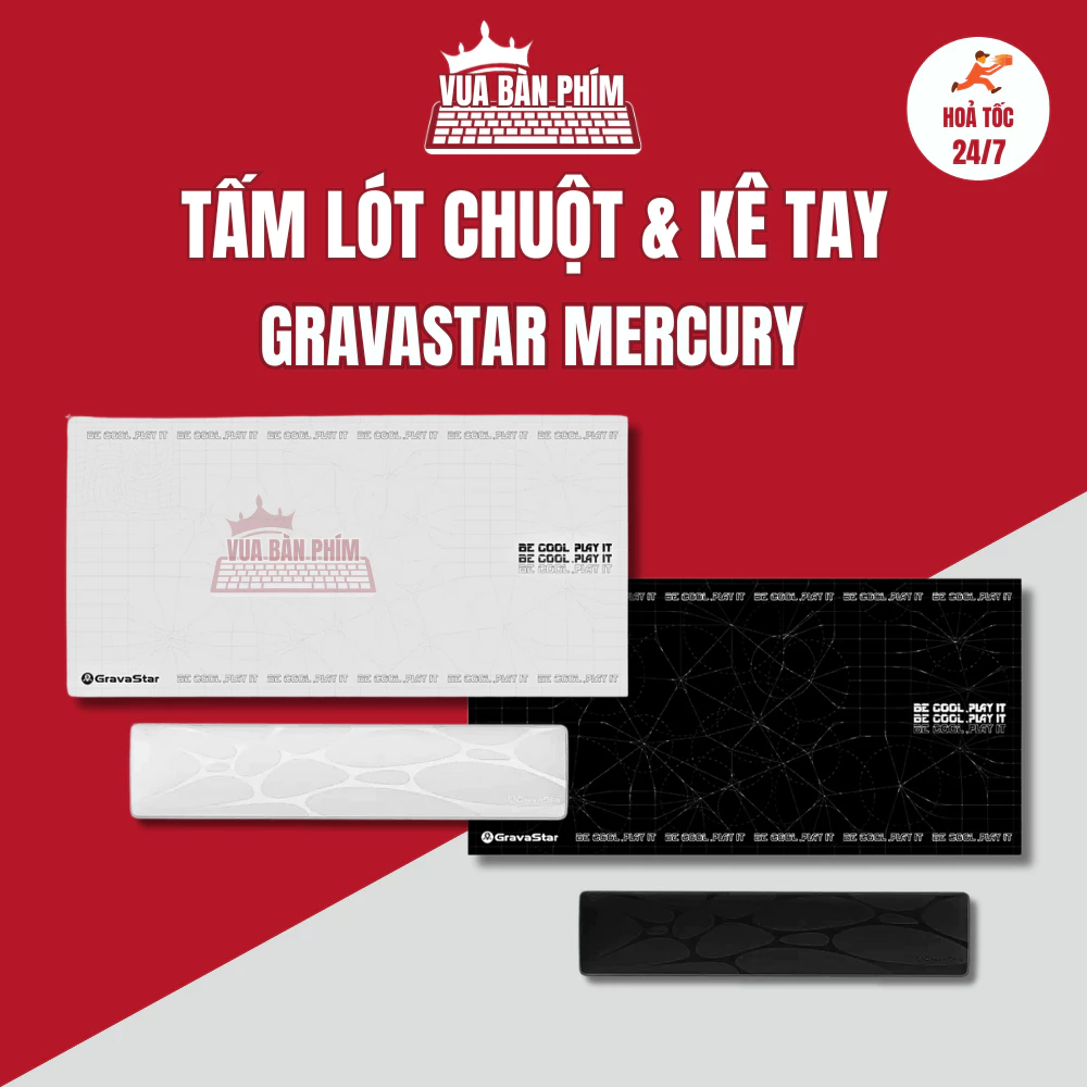 Miếng kê tay bàn phím, tấm lót chuột  Gravastar Mercury  dày 3mm. đệm cao su non, kích thước 36/44cm siêu êm ,chống mỏi