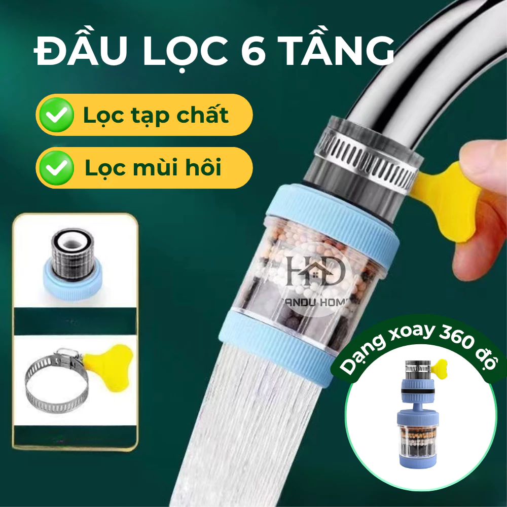 Đầu Lọc Nước Sạch Tại Vòi 6 Lớp Xoay 360 Độ Lọc Sạch Căn Bẩn Đầu Vòi Lọc Nước Gắn Trực Tiếp Tại Vòi Nước Nhà Bếp Nhà Tắm