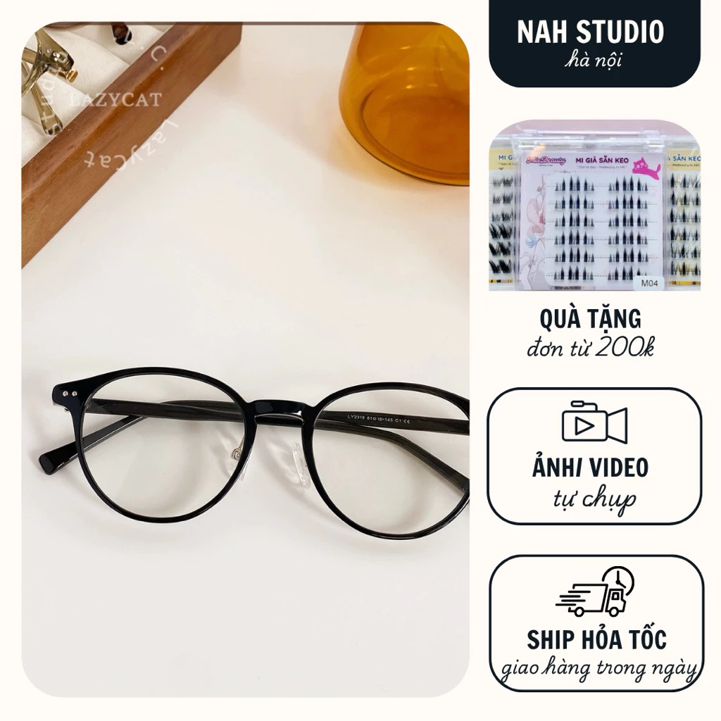 Kính mắt không độ form tròn ,kính mắt gọng nhựa dẻo có đệm mũi 2319, kính cao cấp mã mới