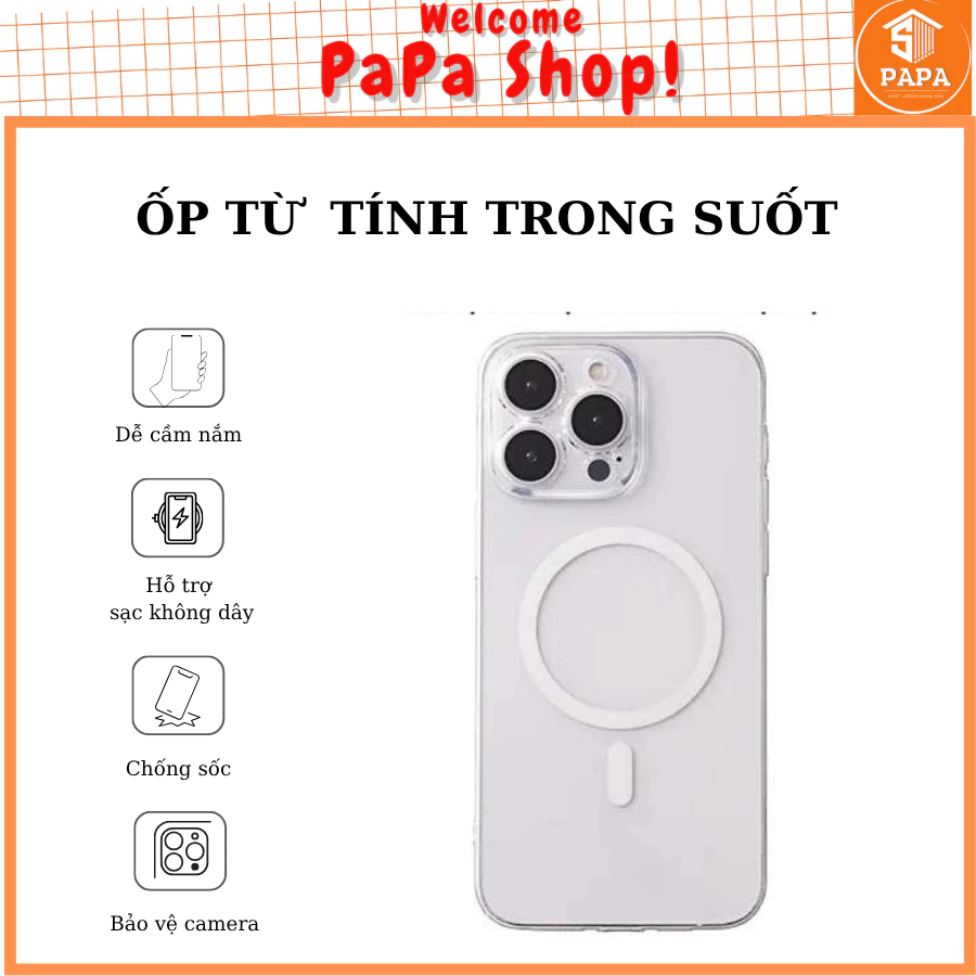 Ốp Từ Tính Trong Suốt hỗ trợ sạc không dây cho iphone  7 8 X XS XR 11 12 13 14 15 16 Pro Plus Promax 17 Promax Air