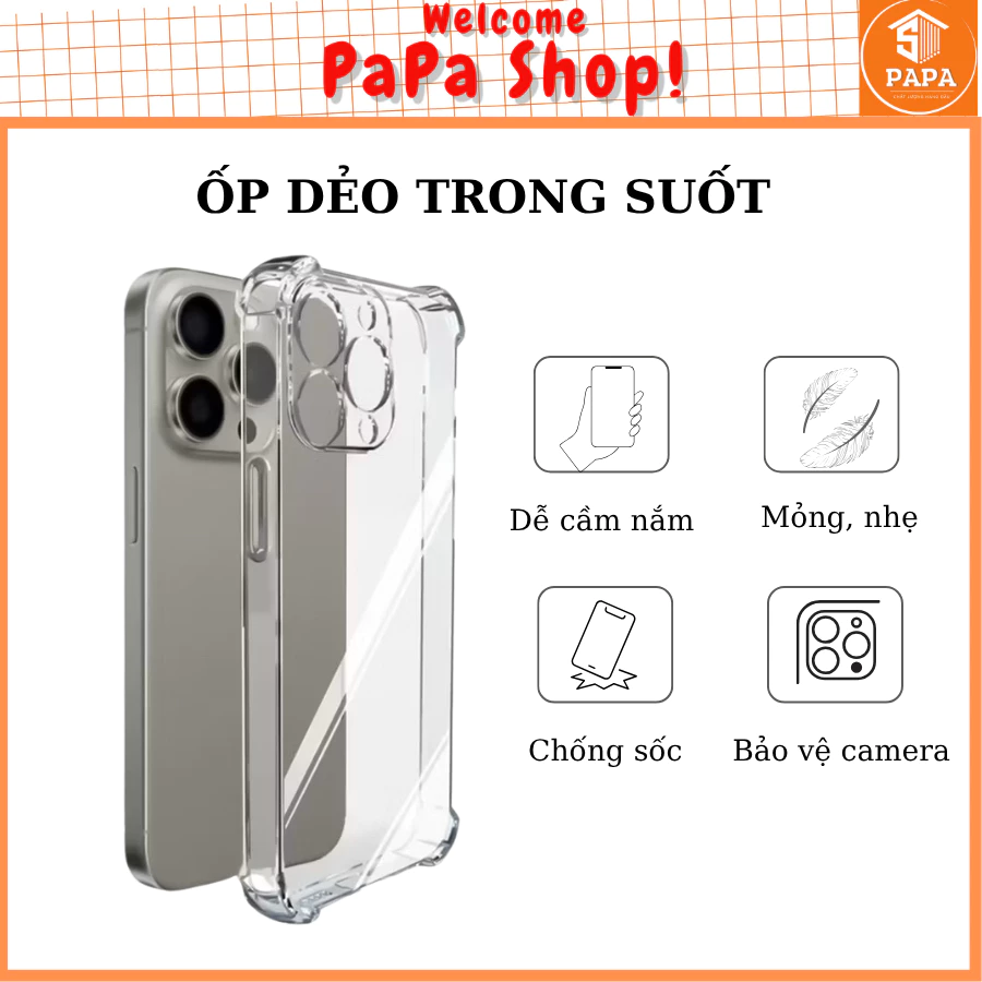 Ốp dẻo trong suốt  chống sốc dành cho Iphone 7 8 X XR XS 11 12 13 14 15 16 17 Pro Plus Promax Air Max