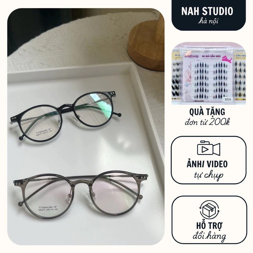 Kính mắt không độ nhựa dẻo phối kim loại cao cấp tròng Titamium 8075