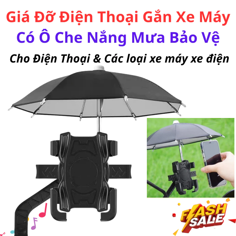 Giá Đỡ Điện Thoại Xe Máy - Kẹp Điện Thoại Gắn Xe Máy có ô dù che mưa che nắng Chống Cướp Chắc Chắn