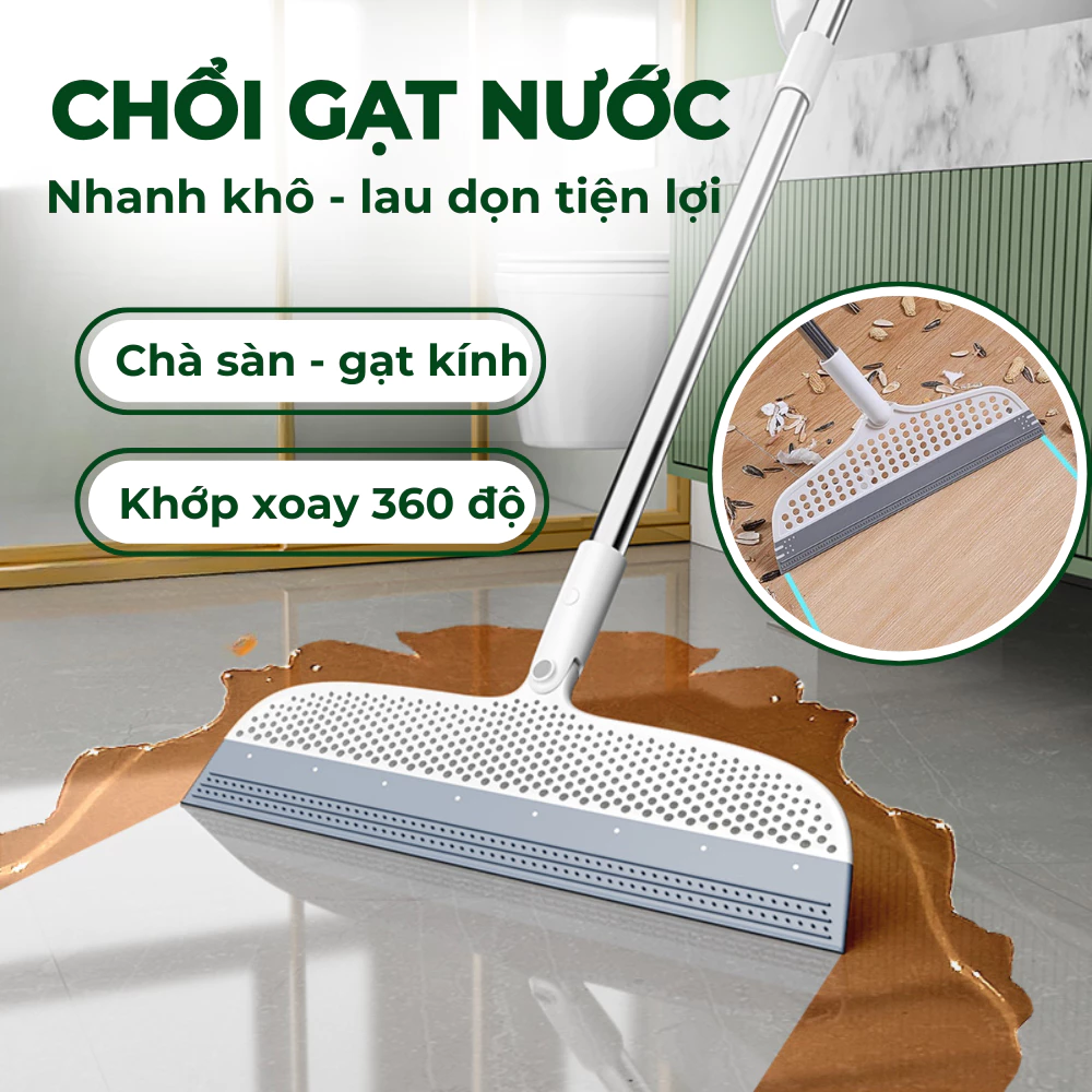 Chổi Gạt Nước Sàn Nhà, Lau Kính Đầu Silicon, Cây Gạt Nước Đa Năng Có Khớp Xoay 180 Độ, Nhanh Khô, Không Xước Sàn