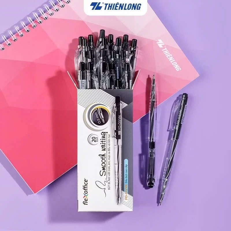 COMBO 20 Cây Bút Bi Thiên Long Fo-03 Màu Xanh, Đen Nét Mực Mảnh, Mực Chảy Đều, Sử Dụng Viết Trên Mọi Bề Mặt Giấy