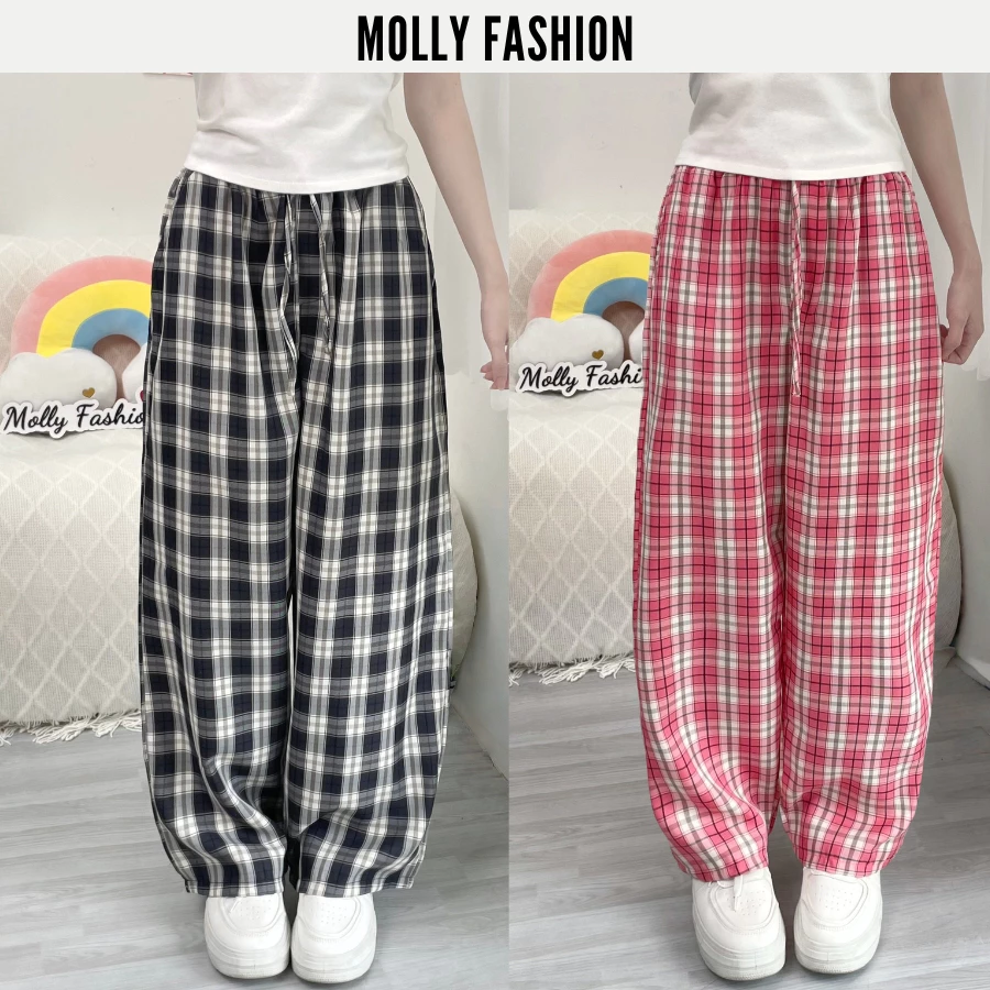 [Xả hàng] Quần dài CARO KATE ống rộng nữ 40-65kg | form rộng freesize nhiều màu Molly Fashion