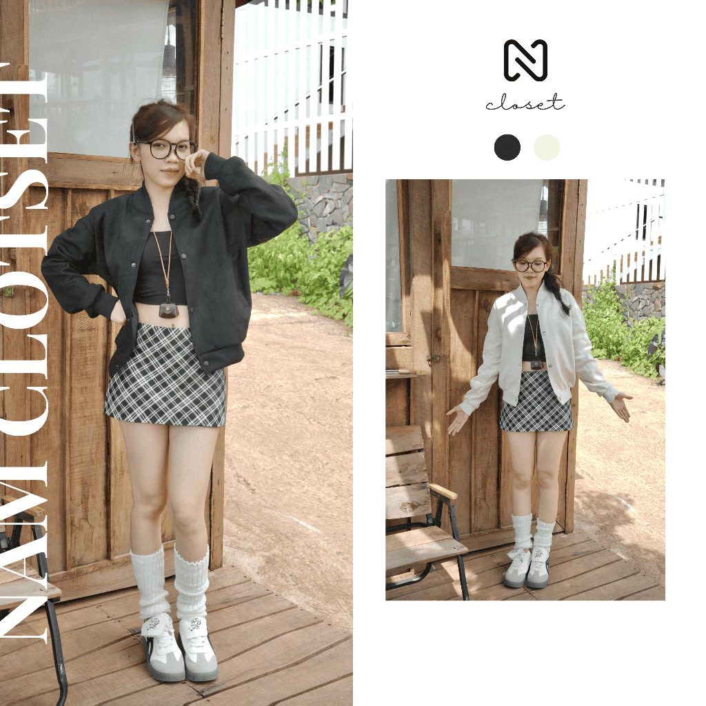 Áo Khoác Bomber Dạ Lộn Dáng Ngắn Croptop Nữ Thu Đông Mặc Phong Cách Unisex NAKA83
