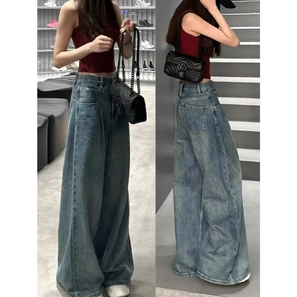 Quần Bò Jeans Nữ Ống Rộng, Quần Bò Denim Suông Ống Rộng Nhiều Màu Chiết Li Phối Mác Da Cạp Cao Hách Dáng Cực Đỉnh
