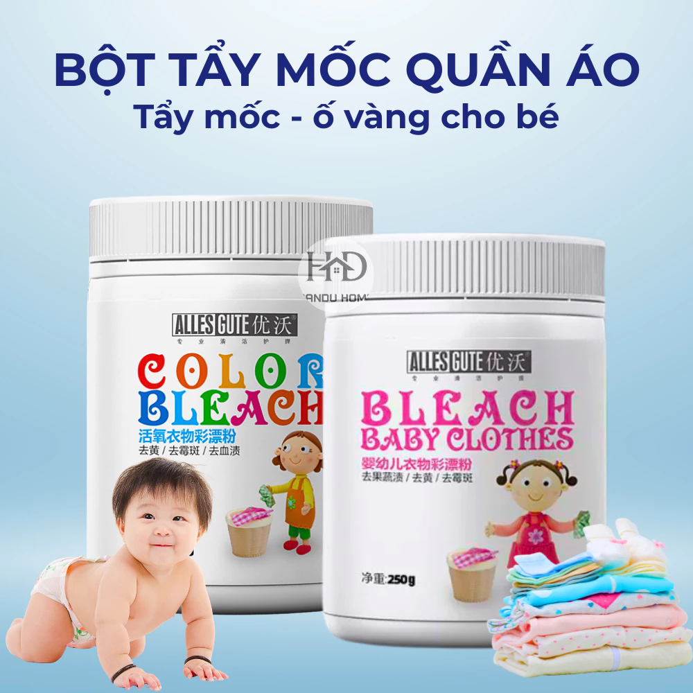 Bột Tẩy Quần Áo Màu Đánh Bay Vết Mốc Ố Vàng Quần Áo Lọ Thuốc Tẩy Quần Áo Không Lo Bị Phai Màu An Toàn Cho Em Bé