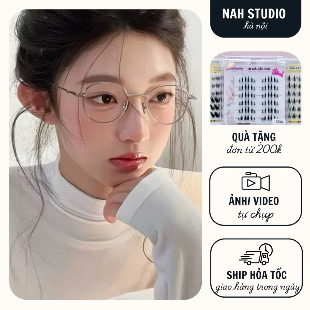Kính mắt không độ gọng kim loại mảnh có nâng mũi xinh iu