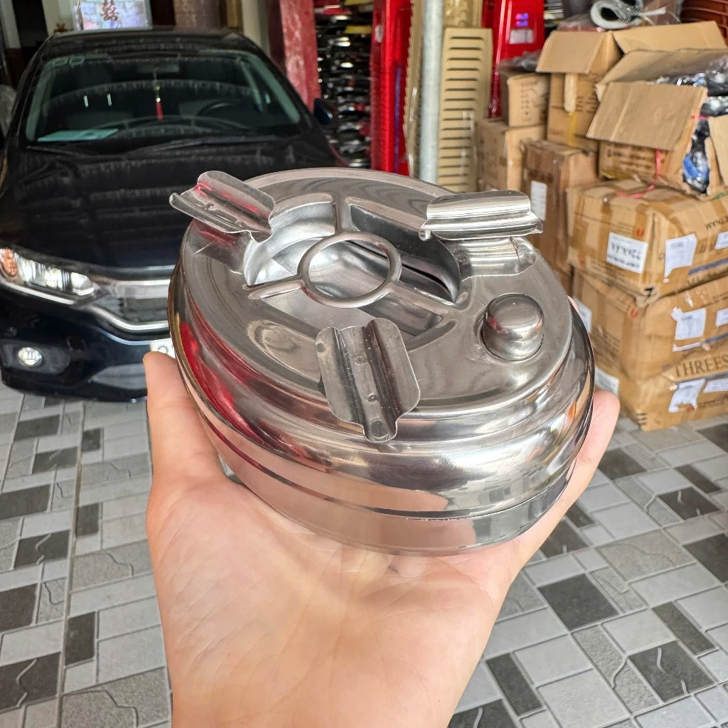 GẠT TÀN THUỐC NÚT BẤM INOX 304 CAO CẤP, SÁNG BÓNG, SIÊU BỀN