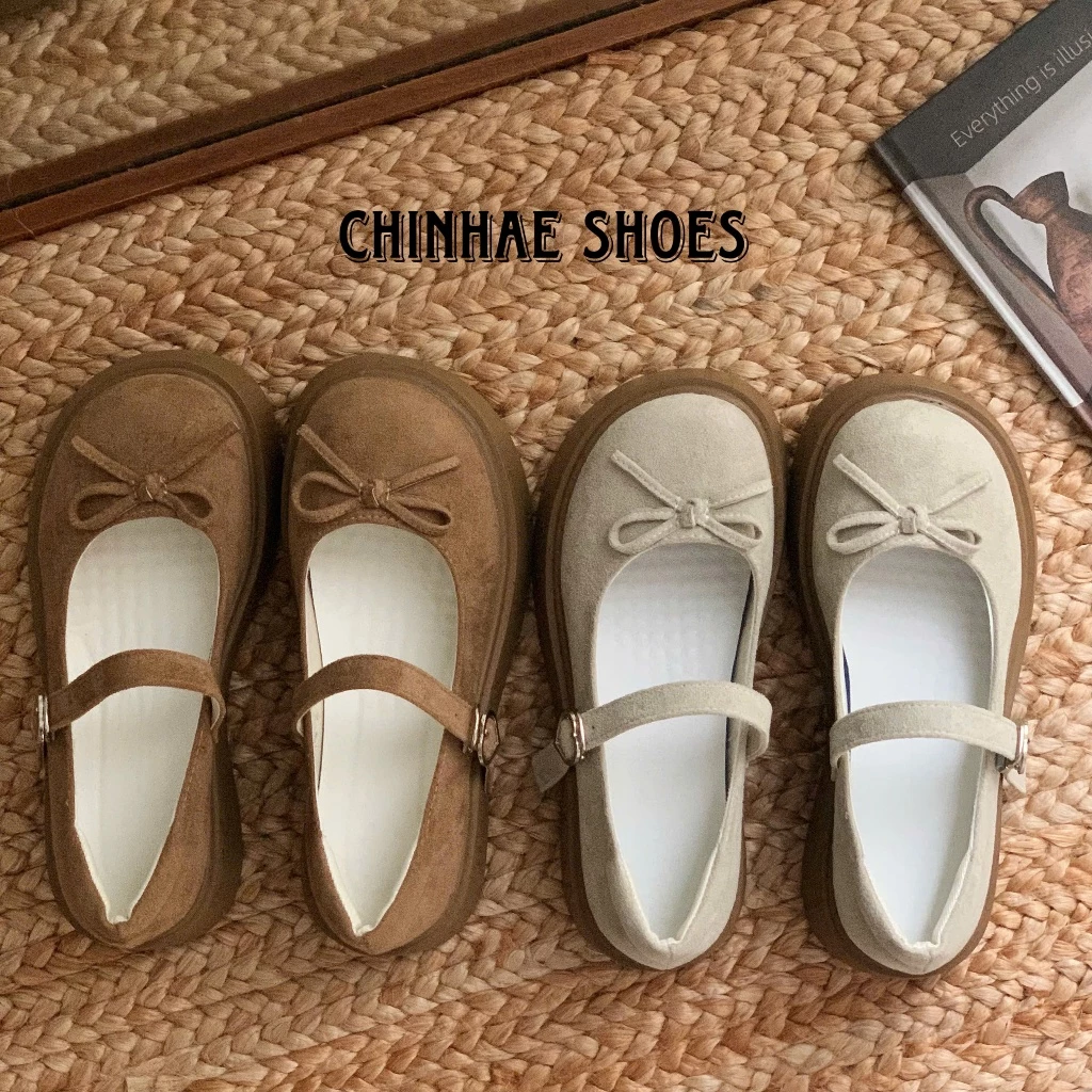 Giày búp bê loafer da lộn có nơ tăng chiều cao 5cm đế bằng phong cách vintage trẻ trung retro cho nữ đi chơi đi dạo G112