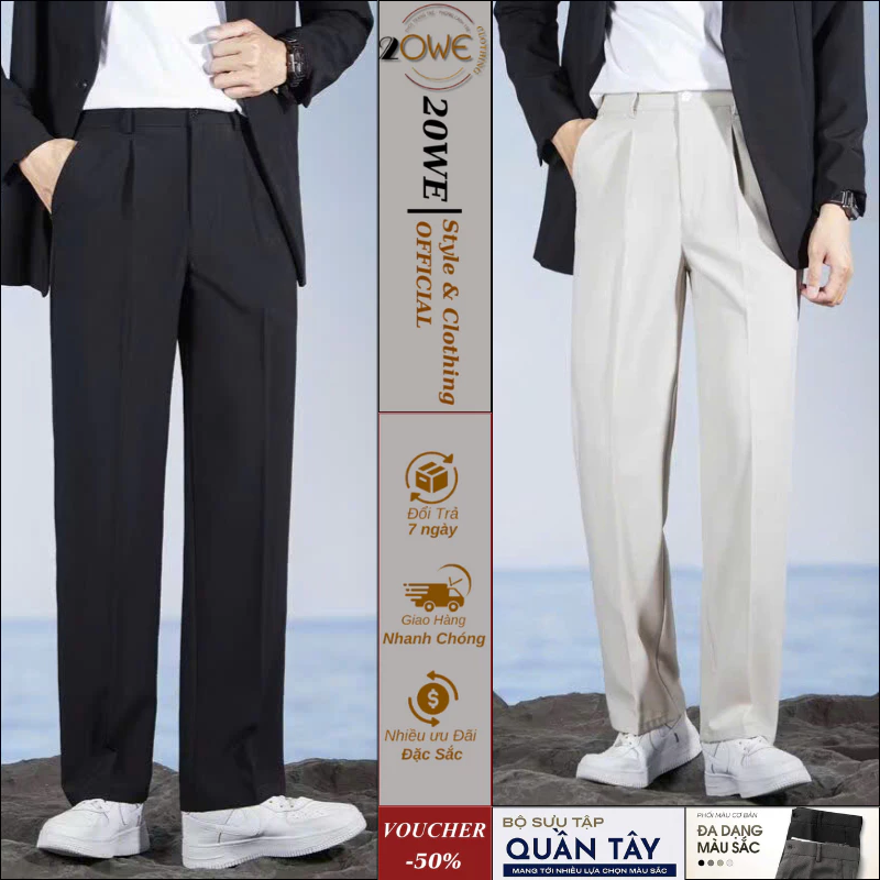 Quần Tây Nam Đen Ống Suông Rộng 3 Màu Đen,Ghi,Be Dáng Âu Baggy Nam Vải VITEX Hàn Co Dãn Nhẹ Thoáng Khí - 20WE