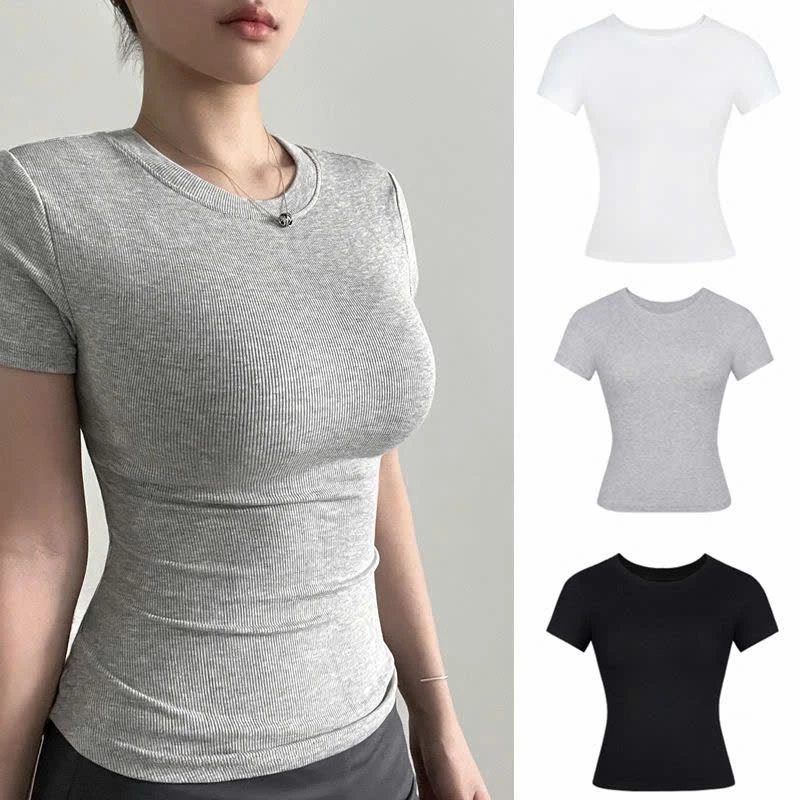 Áo Croptop, áo thun Tay Ngắn cổ tròn kiểu In Chữ trái tim dành cho nữ