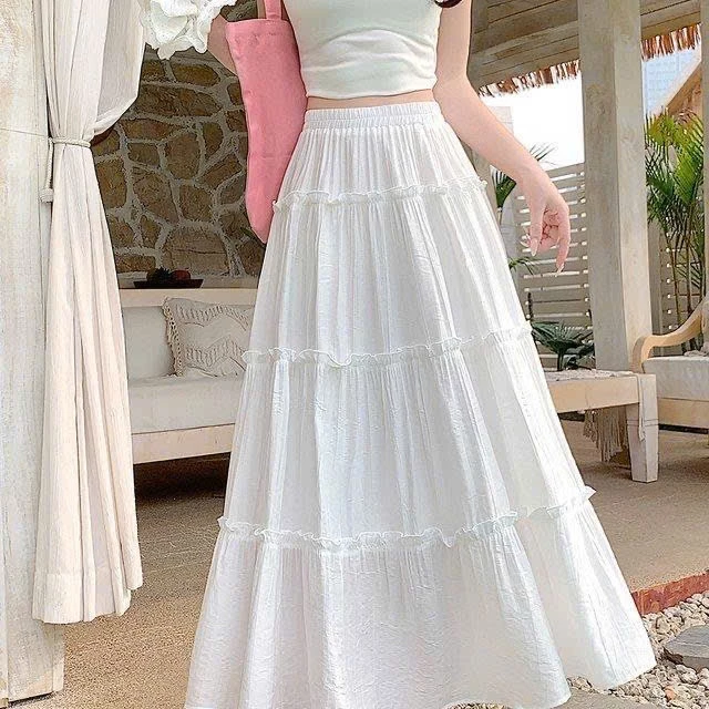 Chân váy Midi nữ dáng dài bánh bèo nhiều tầng có quần bảo hộ
