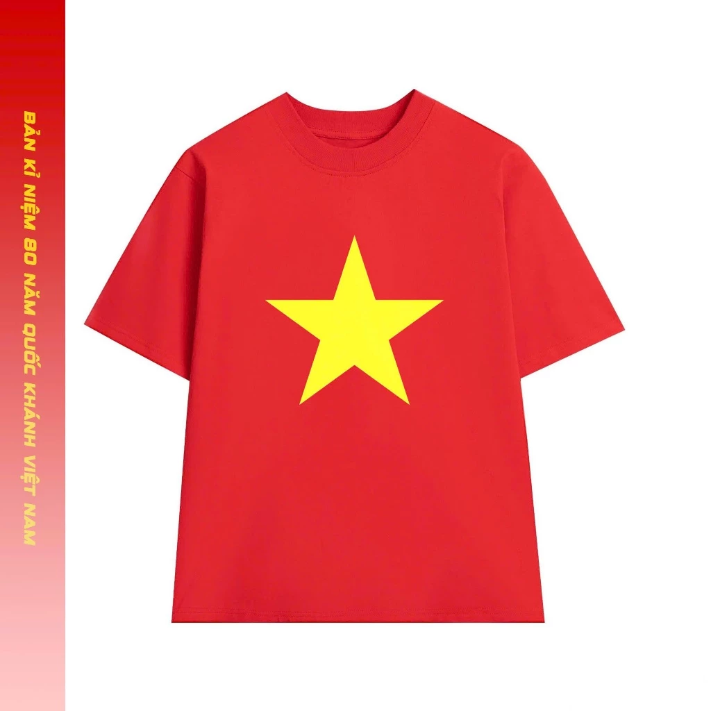 Áo Thun cờ đổ sao vàng, Áo Phông Unisex Nam Nữ Cổ Tròn Chất Mềm Mịn