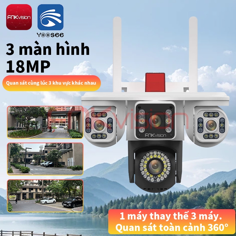 Camera 4 mắt 3 màn hình Yoosee 18MP xem đêm có màu Camera ngoài trời chống mưa…