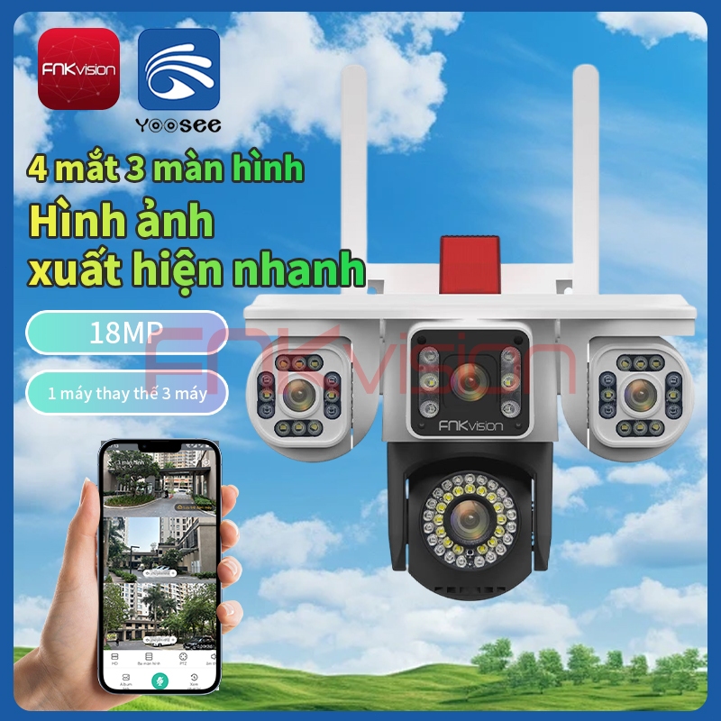 Camera YOOSEE Ngoài Trời 4 mắt (Xoay Được 3 Mắt) 3 Màn Hình Độ Phân Giải 18MP…