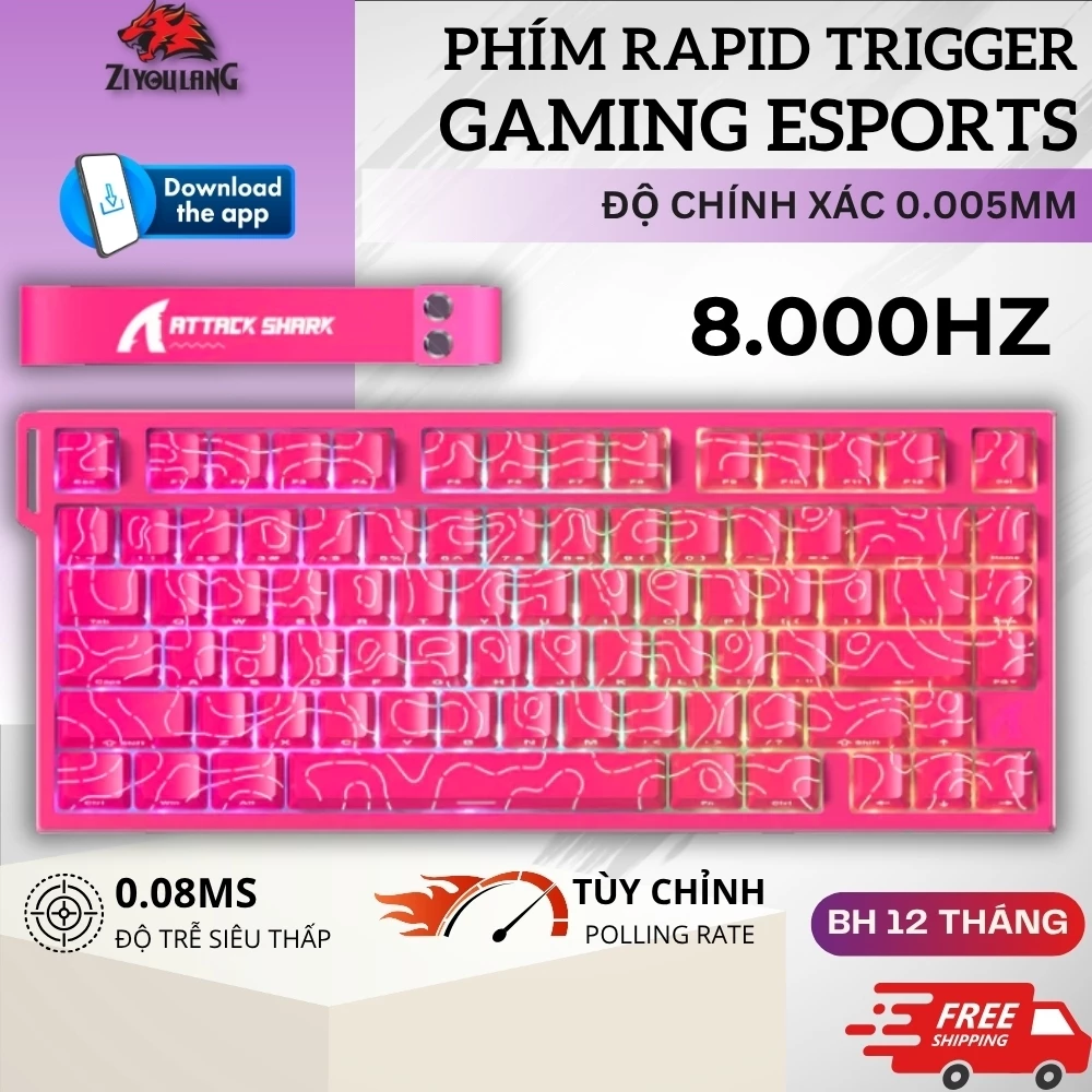 Bàn Phím Cơ Gaming Rapid Trigger Attack Shark R82HE - Độ Nhạy 0.005mm, LED RGB, Polling Rate 8.000Hz