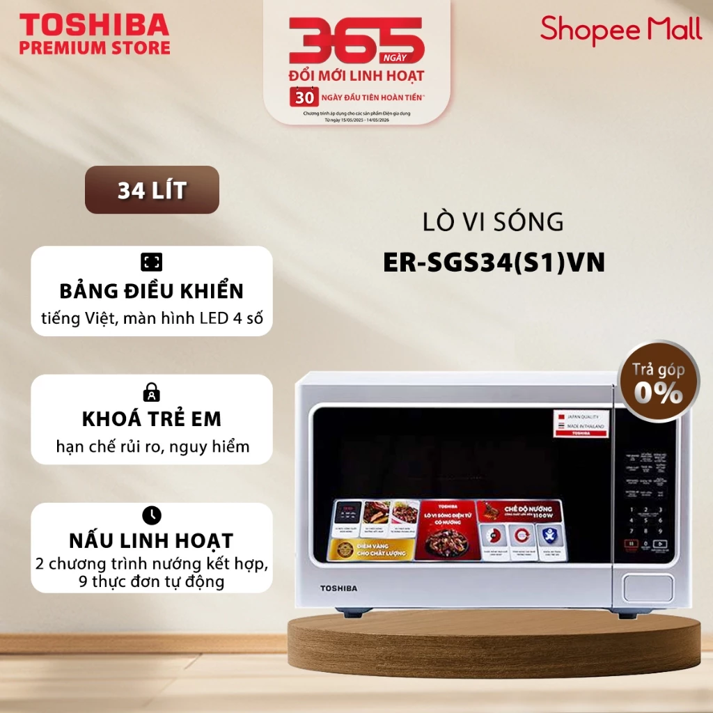 Lò Vi Sóng Toshiba ER-SGS34(S1)VN - Rã Đông Nhanh Tiện Lợi - 11 Mức Công Suất
