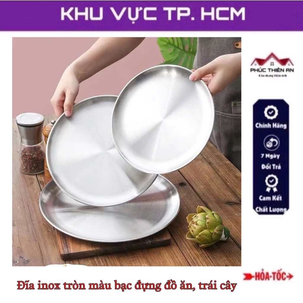 [Màu bạc] Đĩa inox tròn màu bạc đựng đồ ăn, trái cây - tiện dụng, siêu bền