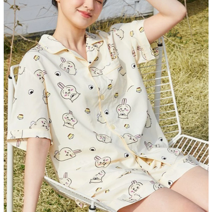 SPAO x  Gijkawa! Chiikawa  Gijkava mặc áo ngủ ngắn tay áo ngủ quần short